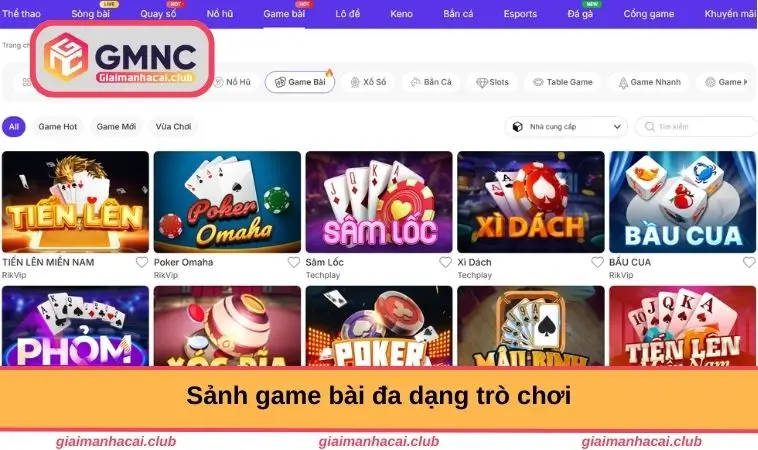 Sảnh game bài đa dạng trò chơi