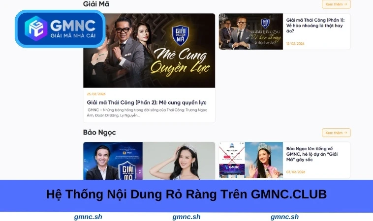 Hệ thống nội dung rỏ ràng trên GMNC VIP