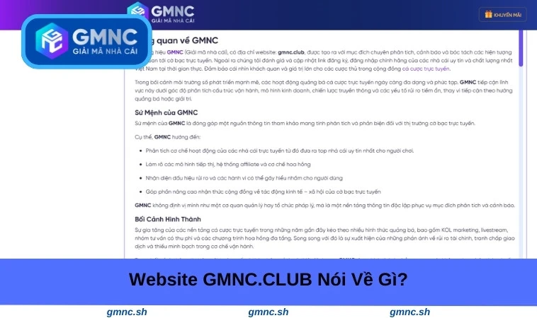 Website GMNC VIP nói về gì?